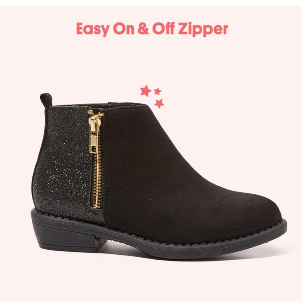 Fabkids Black Glitter Ankle Boots with Gold Zipper